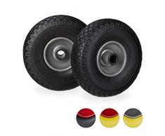 Relaxdays Set de Dos Ruedas de Carretilla, Neumático de Goma 3.00-4, Eje de 25mm, hasta 100 kg, Negro-Gris