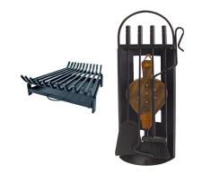 Imex El Zorro 10906 - Parrilla para Chimenea con cajón (60 x 45 cm) & Imex El Zorro 10026 Juego para Chimenea Arco-Chapa con Fuelle, 68 x 23 x 14 cm, Metal, Negro, 14x23x68 cm