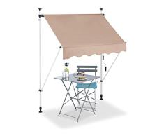 Relaxdays Toldo Vela, Retráctil, Protección Solar, Enrollable, Sin Taladro, Ajustable, Beige, 150 cm