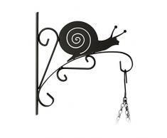 Relaxdays, negro macetas caracol, gancho de pared para cestos, decoración de jardín, metal, 30 x 28 x 2 cm