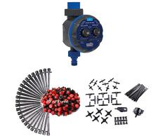 Aqua C4109 Programador de Riego para Jardín Modelo Acorazado, Todo Tipo de Grifos, Abre a 0 Bar + KITG003 Pack de Goteo, Riego Gota 25 Goteros Regulables + KITG002 Pack Básico de Accesorios de 4 mm