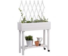 dobar® Macetero Alto Enrollable 58186e con Enrejado, Jardinera con Ruedas, Cama de Madera Maciza, lecho de Hierbas Estrecho para jardín/terraza/balcón, 79 x 28,5 x 130 cm, Color Blanco