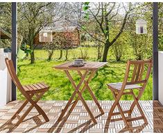 SAM Juego de Muebles de jardín de 3 Piezas, Compuesto de 1 Mesa y 2 sillas Plegables, Plegables, Madera de Acacia Maciza y barnizada, con certificación FSC 100%