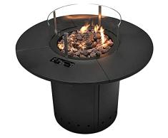 Ultranatura Mesa de Fuego Ambiente, Redonda, con 2 quemadores, Funcionamiento a Gas con Encendido piezoeléctrico,fogata con Marco de Cristal de Seguridad,Incl.Cubierta para la Lluvia,Piedras de Lava