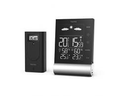 HAMA | Estación meteorológica con sensor táctil, Con Radio Reloj DCF, Dos horas de Alarmas Programables, Previsión Meteorológica, Alarma de heladas, Color Negro.