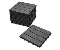 SAM® Baldosas en WPC con sistema de click, set de 11 piezas de aprox. 1 m², color gris antracita, baldosas de jardín con 4 tablones, suelo con estructura de drenaje