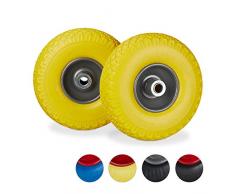 Relaxdays 2X Ruedas de Carretilla, Neumáticos de Goma, 3.00-4, Eje de 20mm, hasta 100 kg, 260x85 mm, Amarillo y Gris