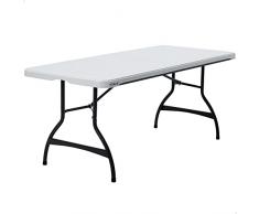 Lifetime 92118 - Mesa plegable rectangular ultrarresistente blanco granito, Mesa exterior e interior para jardín, terraza, eventos y catering, Medidas 182x76cm, altura 73,5cm, Mesas plegables grandes