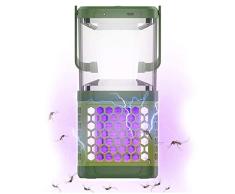 BAKAJI A12067-37-A - Farol mosquitera eléctrica UV para Carga Solar y USB, lámpara de Emergencia LED, electroinsecticida con Gancho para Camping, casa, Anti Mosquitos, Moscas, Verde