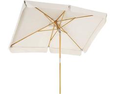 SONGMICS Parasol de balcón de 3 x 2 m, Sombrilla Rectangular, Mástil y Varillas de Madera, Inclinable, Base no incluida, para Patio, jardín y terraza, Beige GPU300M01