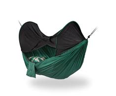 Relaxdays Hamaca Red Mosquitos, Bolsa de Transporte Compacta, Exterior, Tumbona Árbol, 120 x 277 x 135 cm, Verde/Negro