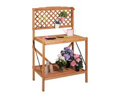 Relaxdays Mesa de jardinería Plegable, 151,5 x 91 x 62 cm, para jardín, con Estante, Color marrón Claro