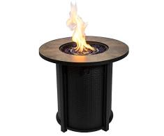 Teamson Home Mesa y Brasero Redondo de Gas Propano para Jardín, Quemador para Exteriores, Hoguera sin Humo, Calentador de Muebles de Patio con Tapa, Rocas de Lava y Cubierta