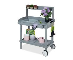 Relaxdays Balkontisch Plantas con Ruedas, bañera y cajón, Mesa de Trabajo de jardín, Madera, plástico, HBT: 120 x 97 x 49 cm, Gris, 70% 20% 10% Acero