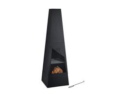 Relaxdays Chimenea Exterior con Barbacoa, Caja Cenizas, Salvachispas, Atizador, Parrilla Jardín, 149x44,5x44,5 cm, Negro