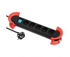 Electraline 62046, Regleta Base Profesional 5 tomas schuko, cable 5 mt, con 2 ganchos para colgar la base, negro