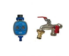 AQUA CONTROL C4099N Programador de Riego, Azul & AQUA CONTROL G6354 - Grifo de jardín Doble Salida 1/2-3/4