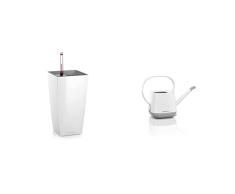Lechuza 18050 - Maceta Maxi Cubi Premium 14 Kit Completo, Color Blanco (14 x 14 x 26) Regadera, Gris, 14x30x22 cm, 13860
