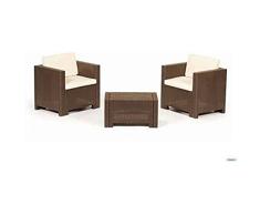 Bica Colorado Terrace Conjunto de jardín de ratán con 2 sillones, 1 Mesa Porta Cojines, 4 Cojines, Marrón
