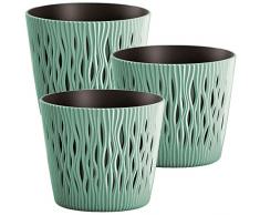 3x Maceta redonda de plastico Sandy Round en color salvia 15,8 (largo) x 15,8 (ancho) x 13,8 (alto) cm