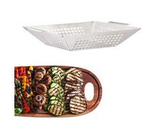 Relaxdays Wok de Barbacoa, Bandeja para Verduras, Rectangular, Plateado, Acero Inoxidable, 35 x 31 cm, XL