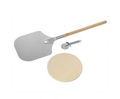 RÖSLE Juego de 3 piezas para preparar pizza, piedra de alta calidad, pala y cortapizzas, para una pizza o tarta flambeada crujiente como la del horno de leña