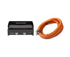 Campingaz Plancha L - Plancha De Gas Con Dos Quemadores De Acero Aluminizado, 7.5 Kw De Potencia + Homelux 300060 Manguera Gas Butano Con Abrazaderas, 1.5 M