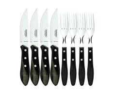 Tramontina 29899-263 Jumbo - Cubertería para carne (8 piezas, 4 cuchillos de carne y 4 tenedores de carne, AISI 420, acero inoxidable, mango de madera auténtica, 25)