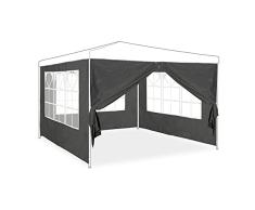 Relaxdays Pavillon Seitenwand 4 Laterales Carpa, Cortinas Cenador con Ventanas y Cremallera, Impermeables, de PVC y Polietileno, Gris, Set de 3