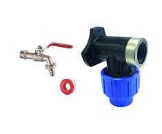 Ibergrif, Grifo Jardín, Griferia de Exterior, Latón + S&M 725869 Codo Grifo con Refuerzo Acero Inoxidable para tubería 20 mm-1/2”, Negro y Azul, 20 mm