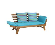 greemotion Banco de Jardín Borkum, Tumbona Multifuncional con Cojines, Sofá 2 Plazas de Madera de Acacia FSC 100% para Exterior, Color Madera/Turquesa