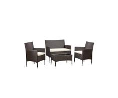 Amazon Basics Outdoor Patio Garden Faux Wicker Rattan Chair Conversation Set with Cushion - 4-Piece Set, Brown