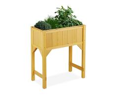 Relaxdays Huerto Urbano con Patas, Jardinera de Madera, 90x80x40cm, Jardín, Balcón y Terraza, Funda Tela, Marrón Natural