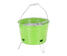 Relaxdays Mini barbacoa redonda, para llevar al aire libre, balcón, camping, picnic, cubo, superficie de la parrilla: 27 cm de diámetro, color verde
