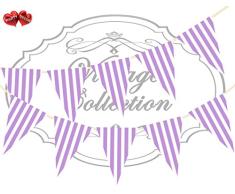Party Decor Vintage Collection Candy Lavender Lila y rayas blancas temáticas banderines 15 banderas para una decoración de fiesta elegante