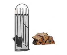Relaxdays Set de Utensilios de Chimenea Elegante, Acero Inoxidable, Negro, 66 x 23 x 15 cm, 5 Unidades, 15x23x66 cm
