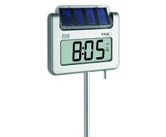 TFA Dostmann AVENUE PLUS - Termómetro digital de jardín con iluminación solar (17 x 4 x 114 cm), color plateado