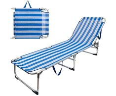 Aktive 62646 - Tumbona plegable de playa | Reclinable 3 posiciones, 188x58x30 cm, peso máx 110 kg | Incluye tacos antivuelco y asa para fácil transporte | Tumbonas piscina