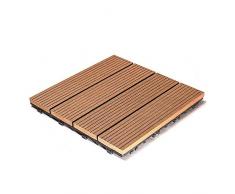 SAM® Baldosas en WPC con Sistema de Click, Set de 11 Piezas de Aprox. 1 m², Color Teca, baldosas de jardín con 4 tablones, Suelo con Estructura de Drenaje