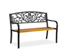 Relaxdays Banco Jardín Retro, Asiento de 2 Plazas, Balcón y Terraza, Madera y Metal, 86,5 x 127 x 59 cm, Marrón y Negro