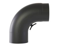 Kamino - Flam – Codo con puerta para chimenea de leña, Codo para estufa de leña, Codo vitrificado – resistente a altas temperaturas – negro, Ø 150 mm/ángulo 90°C