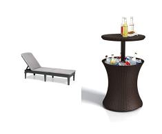 Keter Jaipur Tumbona con cojín Grafito, Multicolor & Pacific Cool Bar - Mesa Nevera para jardín, Color Marrón