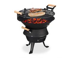 Relaxdays Barbacoa, Parrilla de altura ajustable, Ventilación, Bandeja para carbón vegetal, 40x45x36 cm, Negro