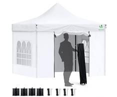 VOUNOT Carpa Plegable Gazebo 3x3m con 4 Paredes, Cenador Impermeable Pabellón de Jardín para Camping, Fiestas, Exterior, Color Blanco