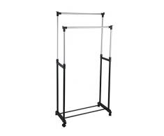 King Home - Perchero doble con ruedas (80 x 42 x 95/170H), color negro