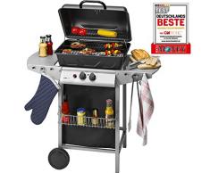Clatronic GG 3590 Parrilla Carro Gas 5500W Negro, Acero Inoxidable - Barbacoa (5500 W, Parrilla, Gas, Piezo, Carro, Parrilla)
