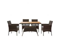 Teamson Home Juego de Comedor de 5 Piezas para Exteriores, Mesa de Jardín de Ratán y 4 Sillas con Cojines Extraíbles, Marrón/Crema