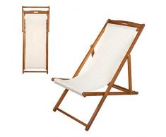Aktive 61027 - Tumbona de madera para jardín, acacia, medidas 59x106x94 cm, asiento beige, respaldo reclinable, 3 posiciones, Mecedora jardín exterior, Mueble terraza