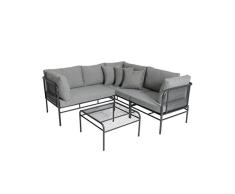 greemotion Conjunto de Muebles de Jardín Toscana, Juego de Sofá Exterior de Metal expandido Recubierto de Plástico para 5 Personas, Mesa y Sofás con Cojines, Gris Hierro