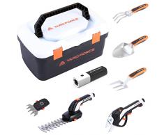 Yard Force Vita - Maletín de herramientas con batería de 4 V/4 Ah, tijeras para podar con batería, tijeras para césped y arbustos, pala de mano, cultivador de mano, horquilla para excavar